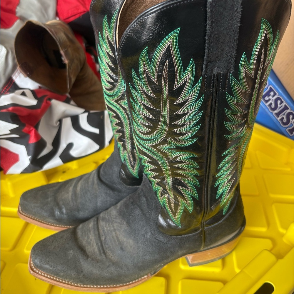 Ariat Futurity Black Western Boots with Green Embroidered Accent